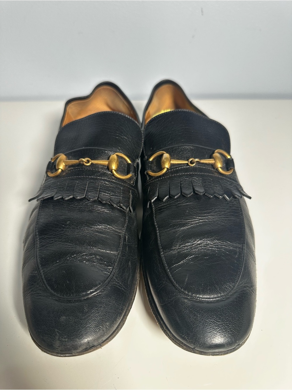 GUCCI Horsebit Collapsible Fringe Loafers shoes Black Leather Men’s 11 - Picture 6 of 10